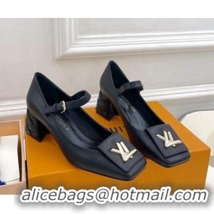 Charming Louis Vuitton Shake Mary Janes Pump 5.5cm in Calf Leather with Quilted Block Heel Black 218051