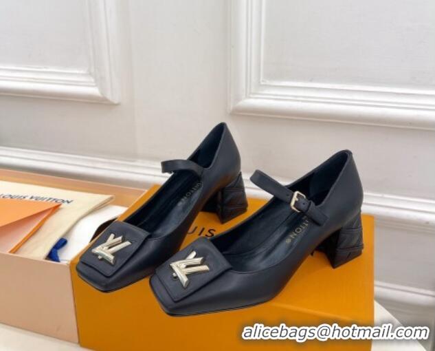 Charming Louis Vuitton Shake Mary Janes Pump 5.5cm in Calf Leather with Quilted Block Heel Black 218051