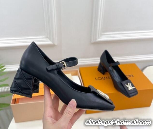 Charming Louis Vuitton Shake Mary Janes Pump 5.5cm in Calf Leather with Quilted Block Heel Black 218051