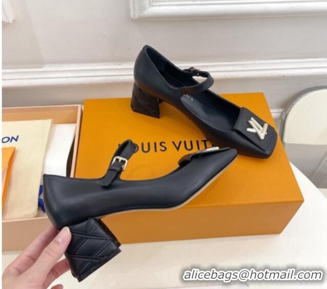 Charming Louis Vuitton Shake Mary Janes Pump 5.5cm in Calf Leather with Quilted Block Heel Black 218051