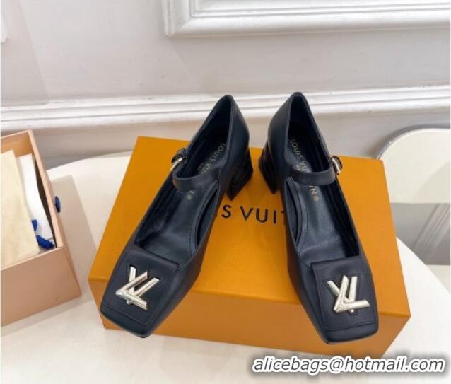 Charming Louis Vuitton Shake Mary Janes Pump 5.5cm in Calf Leather with Quilted Block Heel Black 218051