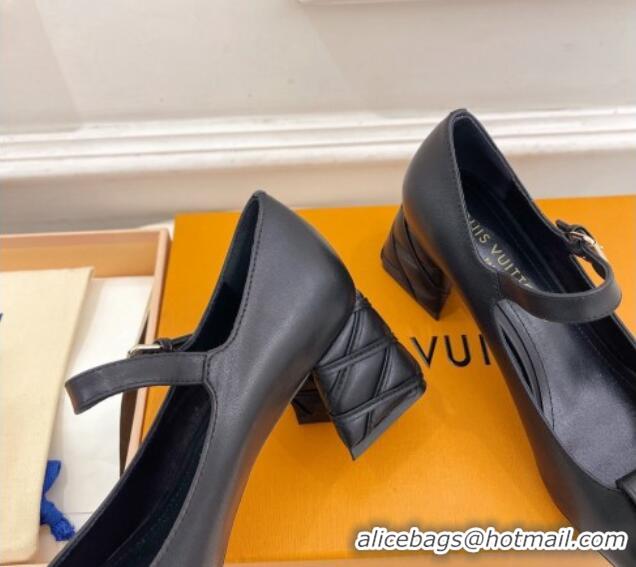 Charming Louis Vuitton Shake Mary Janes Pump 5.5cm in Calf Leather with Quilted Block Heel Black 218051