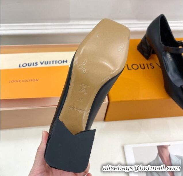 Charming Louis Vuitton Shake Mary Janes Pump 5.5cm in Calf Leather with Quilted Block Heel Black 218051