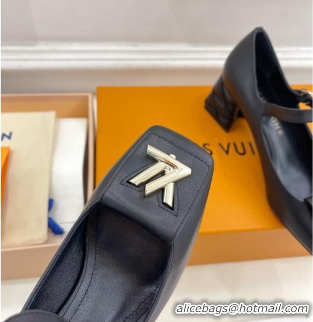 Charming Louis Vuitton Shake Mary Janes Pump 5.5cm in Calf Leather with Quilted Block Heel Black 218051