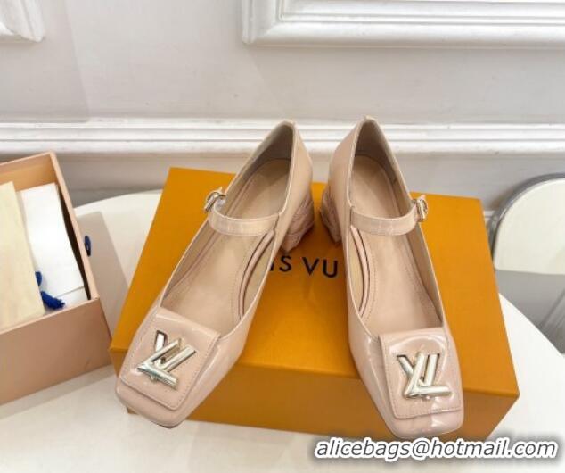 Durable Louis Vuitton Shake Mary Janes Pump 5.5cm in Patent Leather with Quilted Block Heel Nude 218052