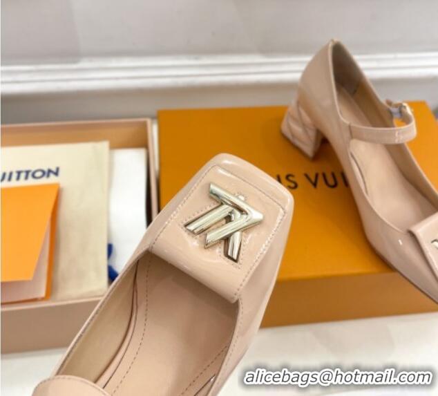 Durable Louis Vuitton Shake Mary Janes Pump 5.5cm in Patent Leather with Quilted Block Heel Nude 218052