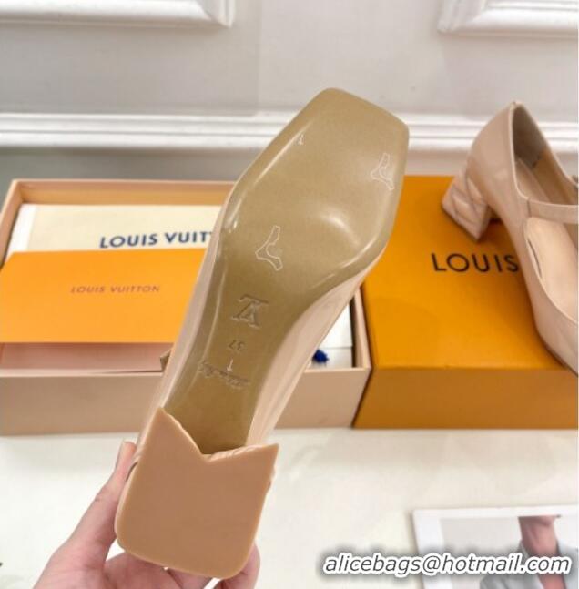 Durable Louis Vuitton Shake Mary Janes Pump 5.5cm in Patent Leather with Quilted Block Heel Nude 218052