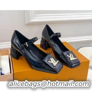 Top Design Louis Vuitton Shake Mary Janes Pump 5.5cm in Patent Leather with Quilted Block Heel Black 218053