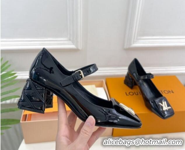 Top Design Louis Vuitton Shake Mary Janes Pump 5.5cm in Patent Leather with Quilted Block Heel Black 218053