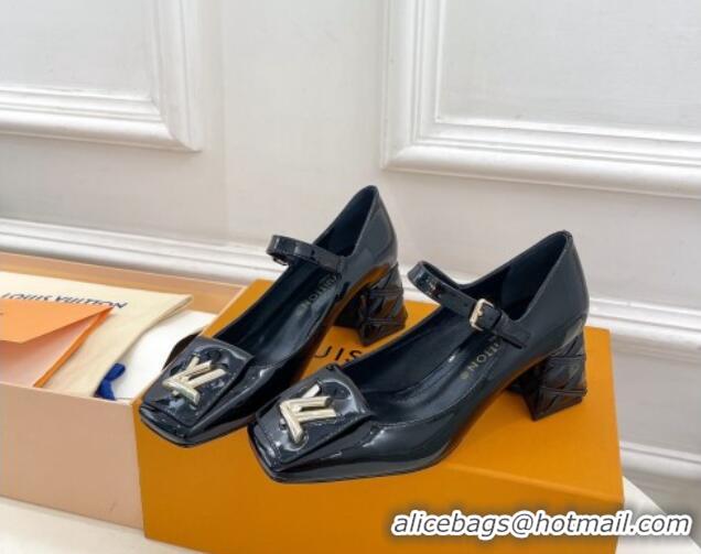 Top Design Louis Vuitton Shake Mary Janes Pump 5.5cm in Patent Leather with Quilted Block Heel Black 218053