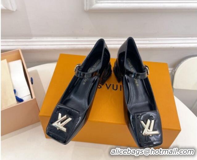 Top Design Louis Vuitton Shake Mary Janes Pump 5.5cm in Patent Leather with Quilted Block Heel Black 218053