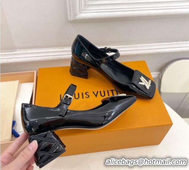 Top Design Louis Vuitton Shake Mary Janes Pump 5.5cm in Patent Leather with Quilted Block Heel Black 218053