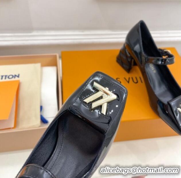 Top Design Louis Vuitton Shake Mary Janes Pump 5.5cm in Patent Leather with Quilted Block Heel Black 218053