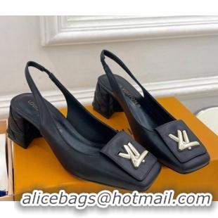 Good Product Louis Vuitton Shake Slingback Pump 5.5cm in Calf Leather with Quilted Block Heel 218054