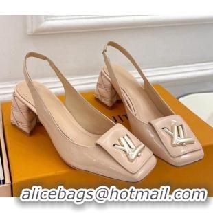 Most Popular Louis Vuitton Shake Slingback Pump 5.5cm in Patent Leather with Quilted Block Heel Nude 218055