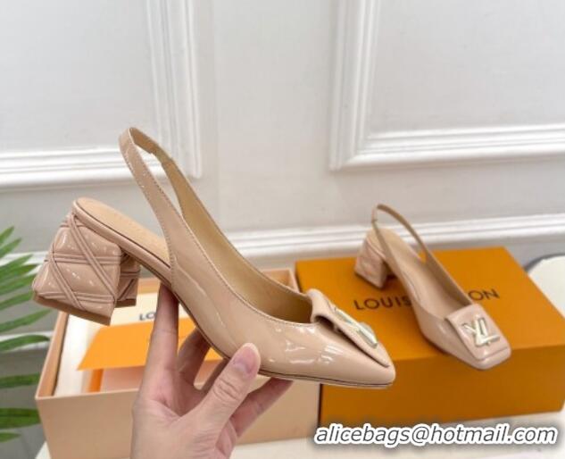 Most Popular Louis Vuitton Shake Slingback Pump 5.5cm in Patent Leather with Quilted Block Heel Nude 218055