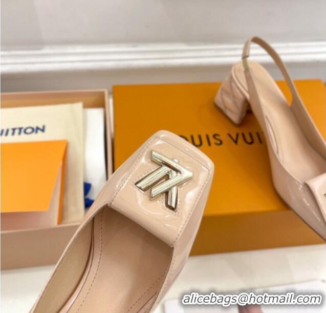 Most Popular Louis Vuitton Shake Slingback Pump 5.5cm in Patent Leather with Quilted Block Heel Nude 218055