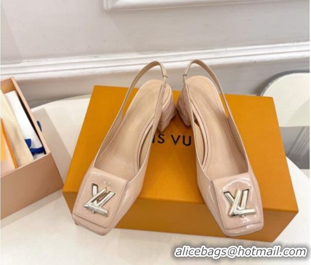 Most Popular Louis Vuitton Shake Slingback Pump 5.5cm in Patent Leather with Quilted Block Heel Nude 218055