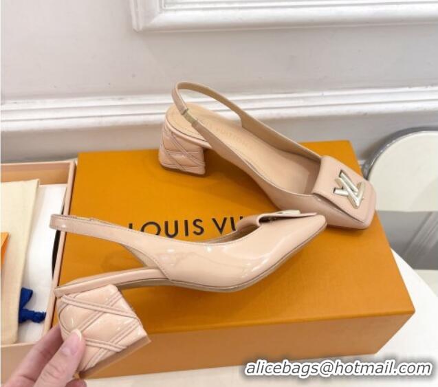 Most Popular Louis Vuitton Shake Slingback Pump 5.5cm in Patent Leather with Quilted Block Heel Nude 218055