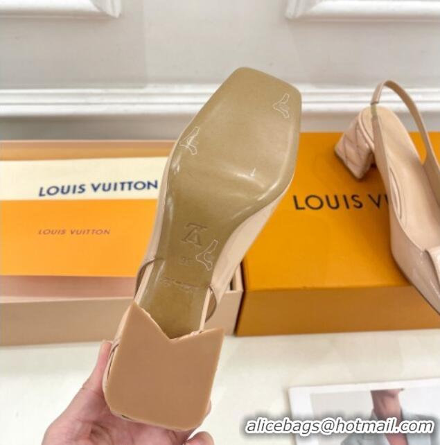 Most Popular Louis Vuitton Shake Slingback Pump 5.5cm in Patent Leather with Quilted Block Heel Nude 218055