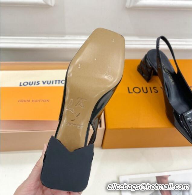 Shop Duplicate Louis Vuitton Shake Slingback Pump 5.5cm in Patent Leather with Quilted Block Heel Black 218056