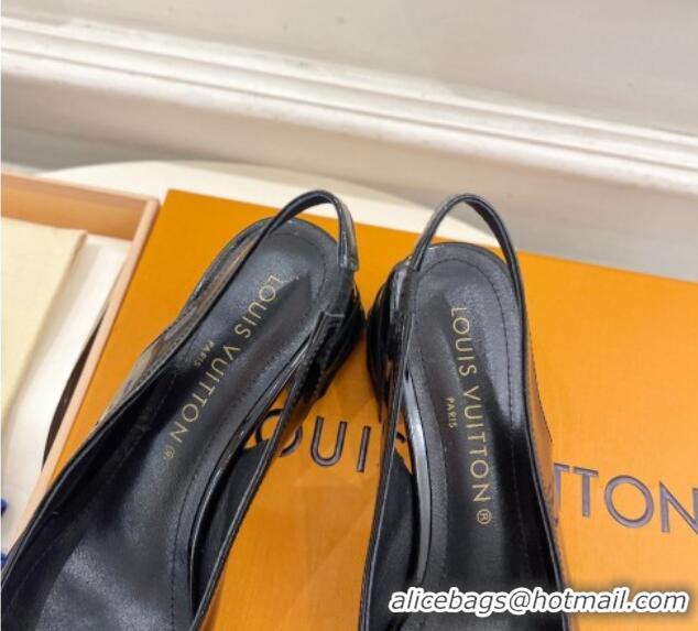 Shop Duplicate Louis Vuitton Shake Slingback Pump 5.5cm in Patent Leather with Quilted Block Heel Black 218056