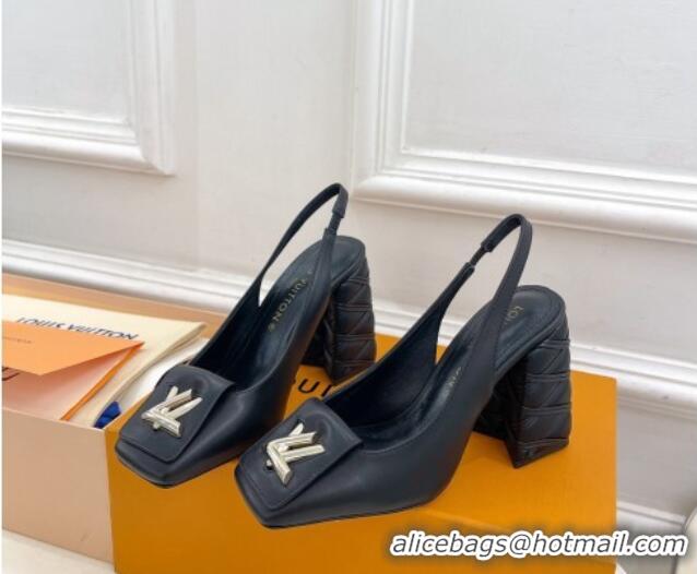 Purchase Louis Vuitton Shake Slingback Pump 9cm in Calf Leather with Quilted Block Heel Black 218057