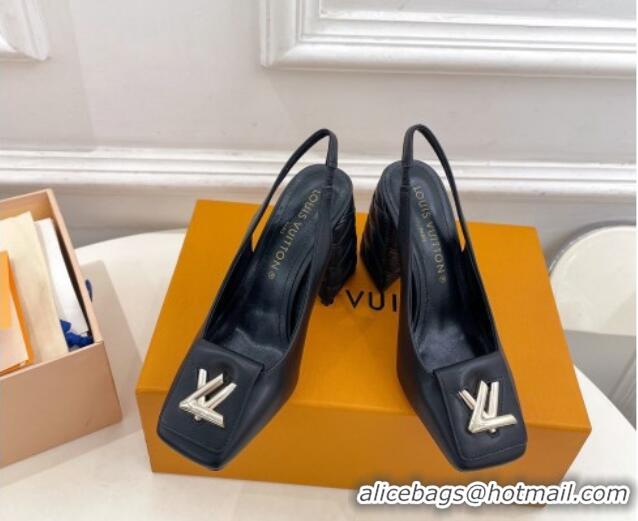 Purchase Louis Vuitton Shake Slingback Pump 9cm in Calf Leather with Quilted Block Heel Black 218057