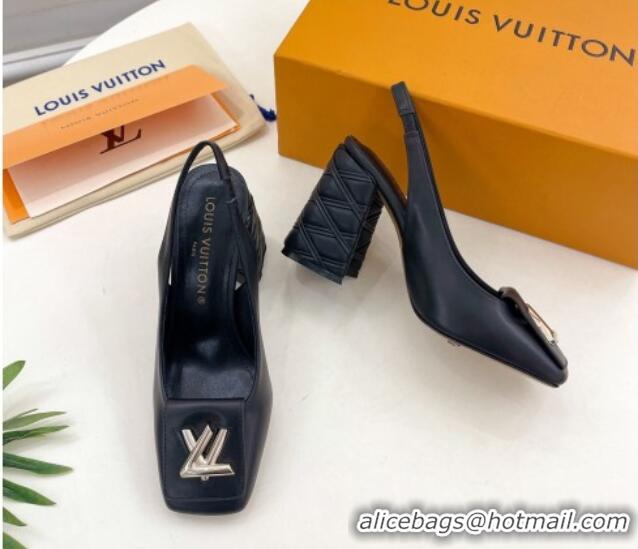 Purchase Louis Vuitton Shake Slingback Pump 9cm in Calf Leather with Quilted Block Heel Black 218057