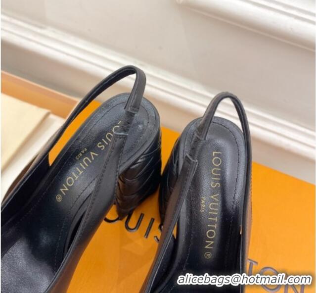 Purchase Louis Vuitton Shake Slingback Pump 9cm in Calf Leather with Quilted Block Heel Black 218057