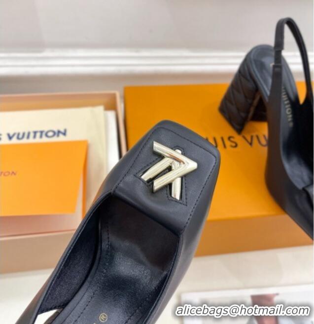 Purchase Louis Vuitton Shake Slingback Pump 9cm in Calf Leather with Quilted Block Heel Black 218057