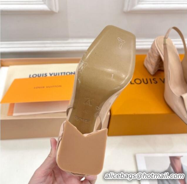 Duplicate Louis Vuitton Shake Slingback Pump 9cm in Patent Leather with Quilted Block Heel Nude 218058