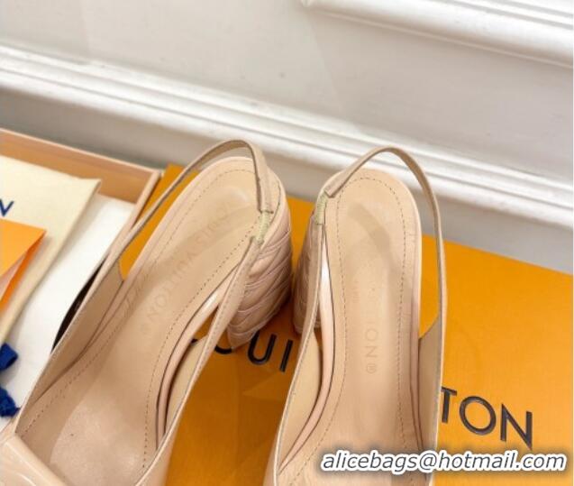 Duplicate Louis Vuitton Shake Slingback Pump 9cm in Patent Leather with Quilted Block Heel Nude 218058