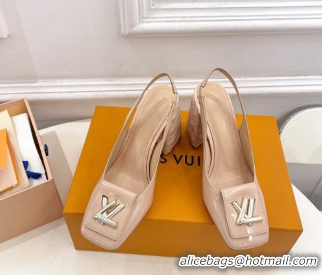 Duplicate Louis Vuitton Shake Slingback Pump 9cm in Patent Leather with Quilted Block Heel Nude 218058