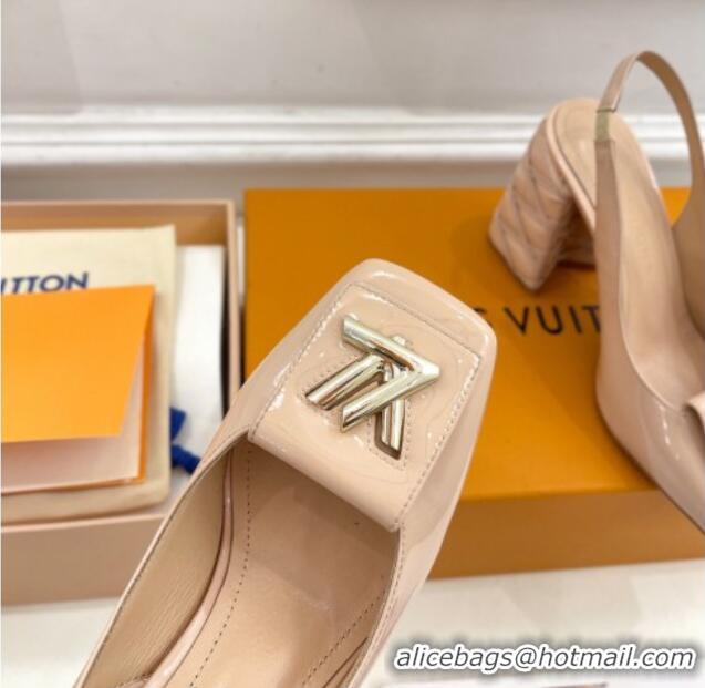 Duplicate Louis Vuitton Shake Slingback Pump 9cm in Patent Leather with Quilted Block Heel Nude 218058