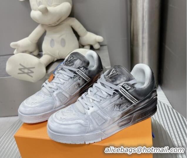 Cheap Price Louis Vuitton Basketball Sneakers in Painted Leather Grey 218060