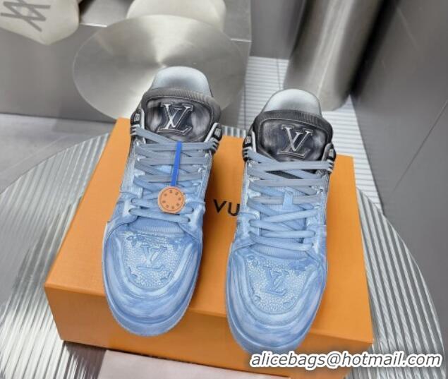 Good Looking Louis Vuitton Basketball Sneakers in Painted Leather Light Blue 218062