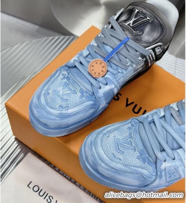 Good Looking Louis Vuitton Basketball Sneakers in Painted Leather Light Blue 218062