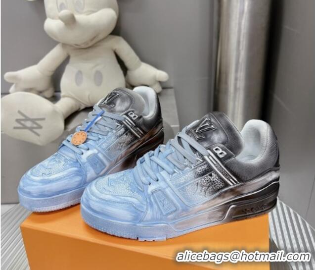 Good Looking Louis Vuitton Basketball Sneakers in Painted Leather Light Blue 218062