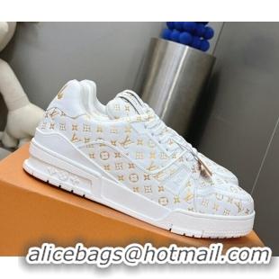 Sophisticated Louis Vuitton LV Trainer Sneakers in Mini Monogram Leather White/Gold 218063