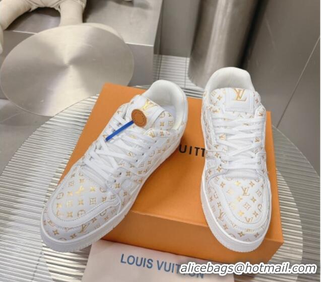 Sophisticated Louis Vuitton LV Trainer Sneakers in Mini Monogram Leather White/Gold 218063