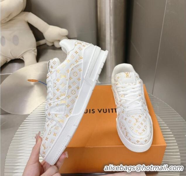 Sophisticated Louis Vuitton LV Trainer Sneakers in Mini Monogram Leather White/Gold 218063