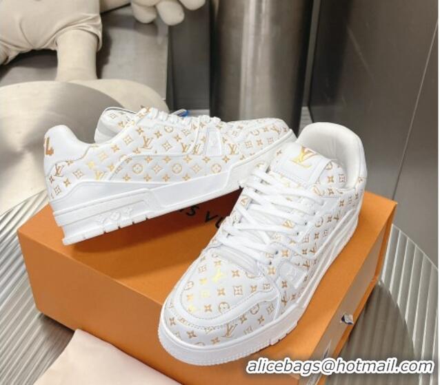 Sophisticated Louis Vuitton LV Trainer Sneakers in Mini Monogram Leather White/Gold 218063