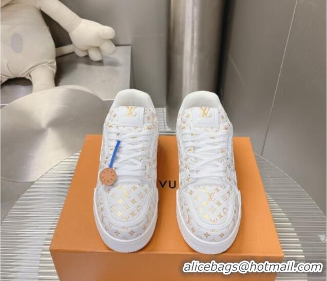 Sophisticated Louis Vuitton LV Trainer Sneakers in Mini Monogram Leather White/Gold 218063