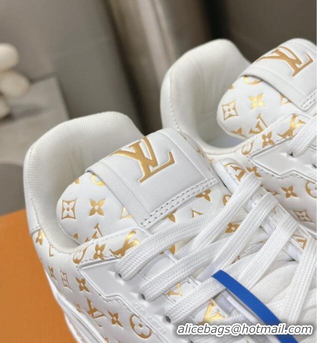 Sophisticated Louis Vuitton LV Trainer Sneakers in Mini Monogram Leather White/Gold 218063