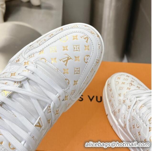 Sophisticated Louis Vuitton LV Trainer Sneakers in Mini Monogram Leather White/Gold 218063