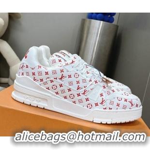 Luxury Cheap Louis Vuitton LV Trainer Sneakers in Mini Monogram Leather White/Red 218066