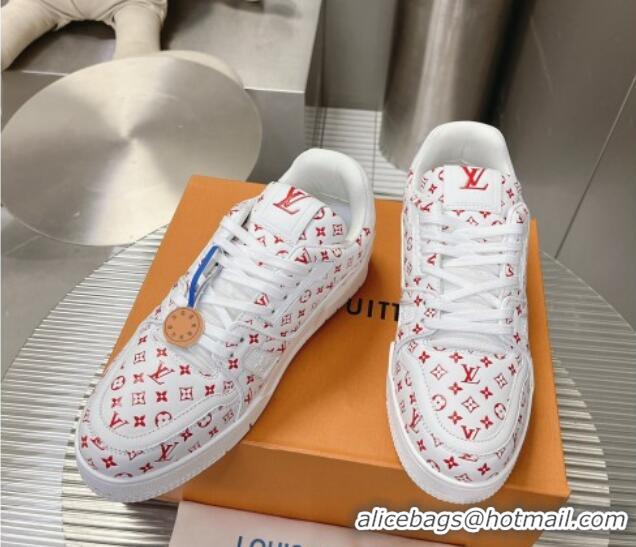 Luxury Cheap Louis Vuitton LV Trainer Sneakers in Mini Monogram Leather White/Red 218066