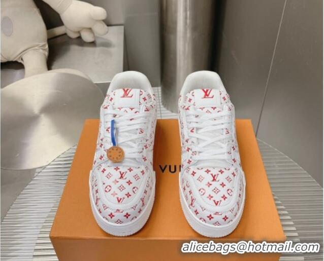 Luxury Cheap Louis Vuitton LV Trainer Sneakers in Mini Monogram Leather White/Red 218066