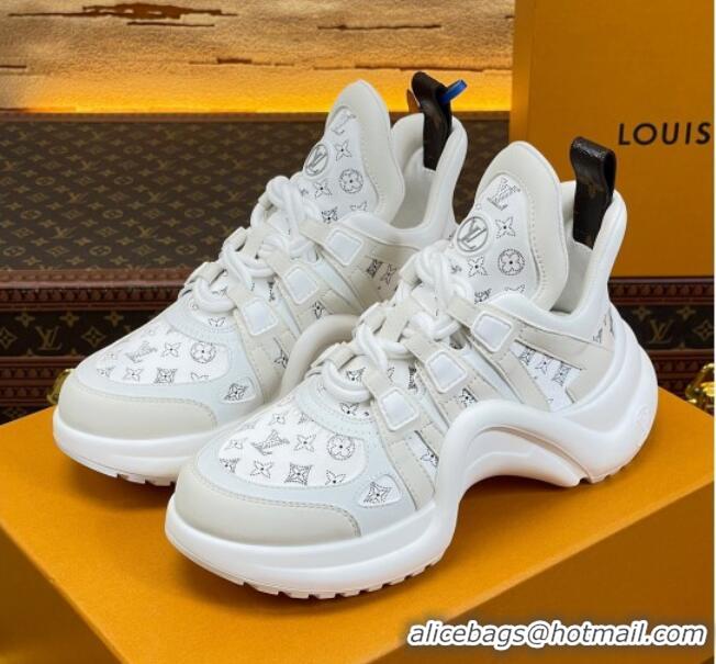 Luxury Louis Vuitton LV Archlight Sneakers in Perforated Leather Light Grey 218067